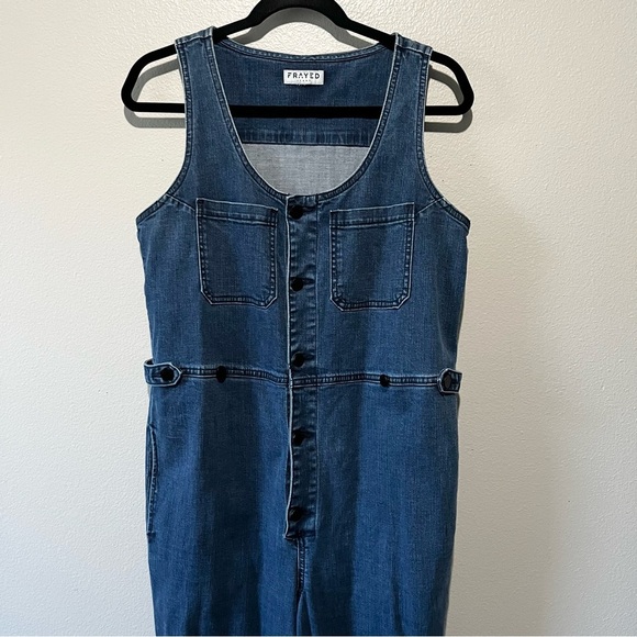 FRAYED jeans- Denim Blue Jumpsuit/Overalls Size M - Picture 4 of 6